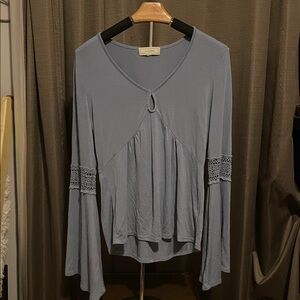 Elegant Women's Blue Blouse with Lace Details